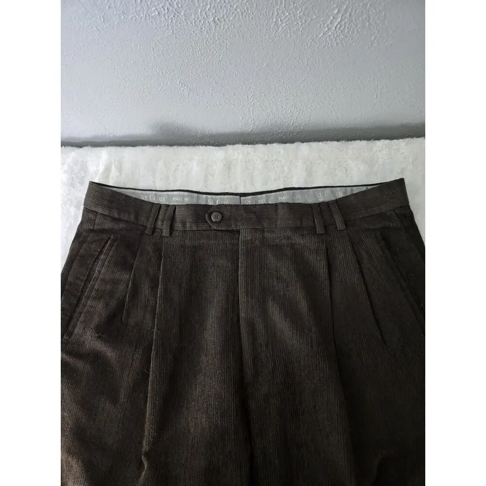 St Croix Lot Corduroy Pleated Wool Blend Dress Pants Men 36x29 Brown Black Italy